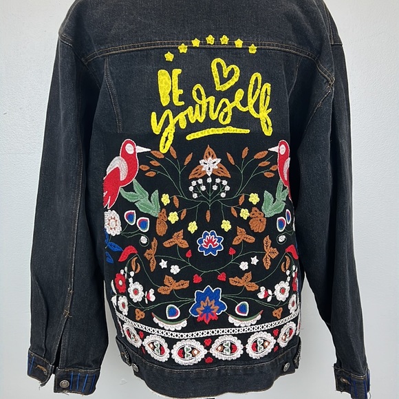 🌟👑Adorned Crown Textile denim jacket embroidered custom be yourself altered XL - Picture 4 of 13